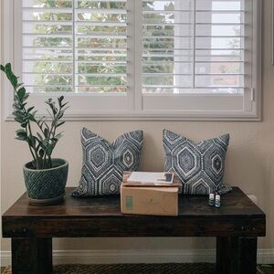 LIKE NEW Pair (2) of Neutral/Blue Farmhouse/Boho 15x15 Throw Pillow Covers